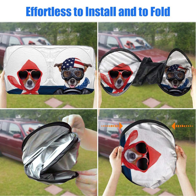 2win2buy Car Sun Shade for Windshield Cute, Car Front Window Shades Funny Windshield Sun Shade Cover Foldable Cartoon Cool Sun Visor Shield for Most Sedans Protect Your Vehicle from UV Heat - Image 4